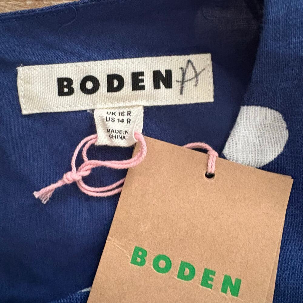 Boden Carla Linen Midi Polka Dot Dress 14 - Picture 2 of 9